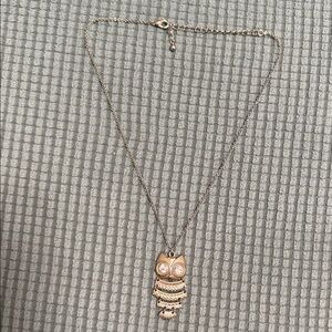 Golden Owl Pendant Necklace 19”L